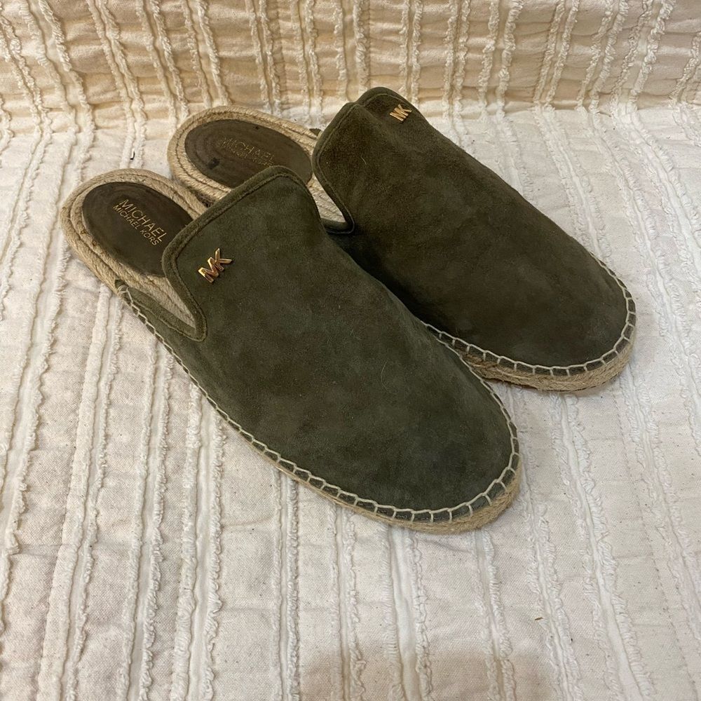 Michael Kors Hastings Olive Espadrille Slide Suede Women Size 9